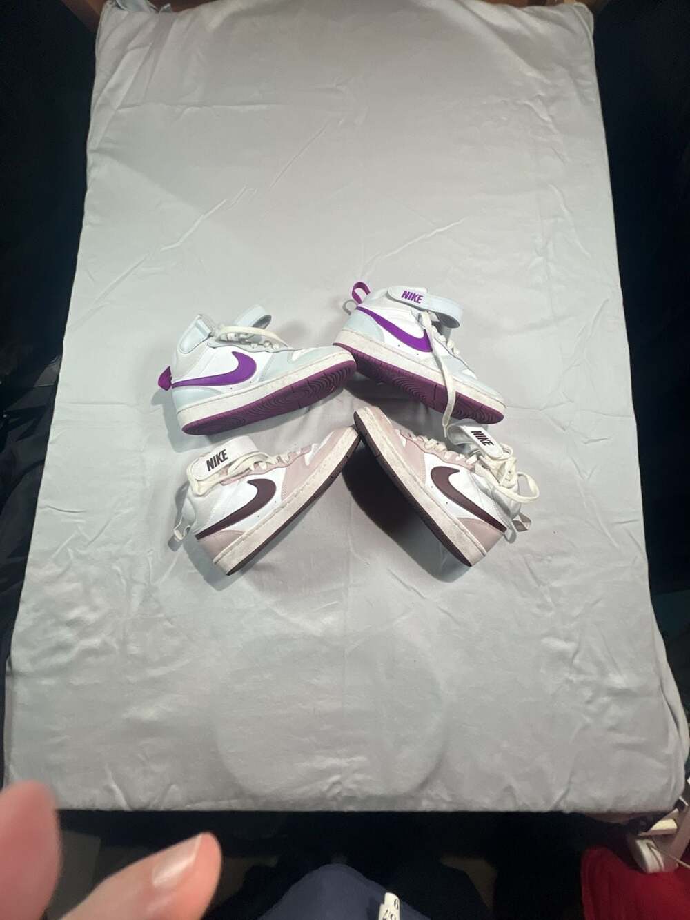 2 PairNike Court Borough Mid 2 'Pure Vivid Purple' CD7782-009, and burgandy
